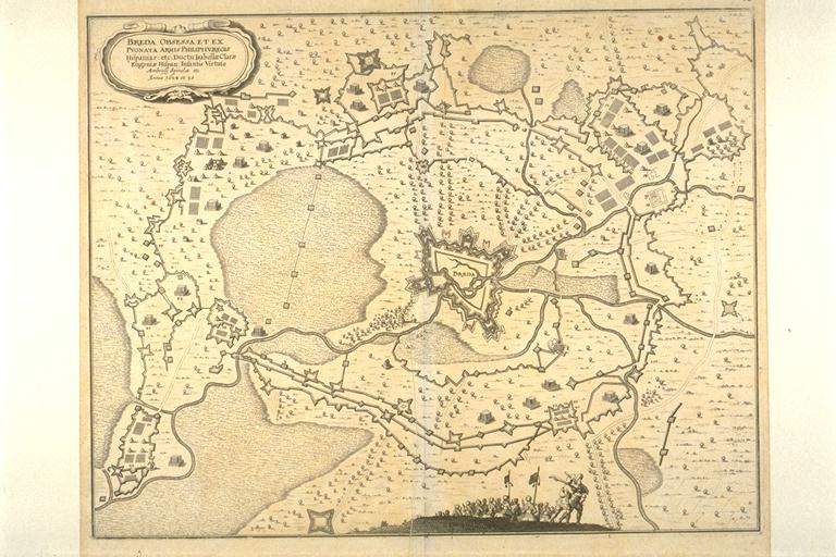 BREDA OBSESSA ET EX | pugnata armis Philippi IV, Regis | Hispaniar: etc. Ductu Isabellae Clarae | Eugeniae Hispan: Infantis Virtute | Ambrosii Spinolae etc. | Annis 1624 et 25